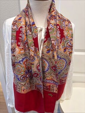 EUC Oilily Multicolor Paisley Scarf with Red Border